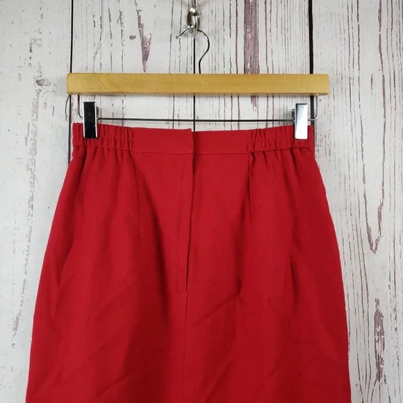 Talbots Pencil Skirt Womens Size 4 Pleat Front Knee Length Wool Red - Picture 3 of 6